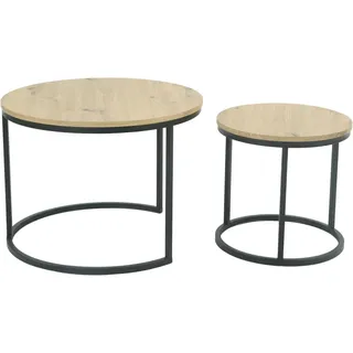 HELA Couchtisch »LINDAU« Set, 2er Set, 2 Stk. tlg. 2er Set,Tischplatten rund,MDF,Eicheoptik,Metallgestell,Dia 60+40cm, schwarz