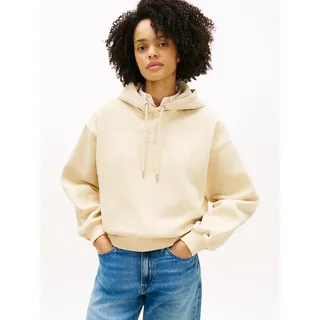 Kapuzensweatshirt TOMMY HILFIGER "CORP LOGO MDRN HOODIE", Damen, Gr. S (36/38), country ivory, Sweatware, Obermaterial: 63% Baumwolle, 37% Polyester, unifarben, regular fit, Rippbündchen, Sweatshirts Kapuzensweatshirt