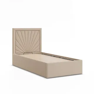 mebligo Gepolstertes Bett mit Kopfteil 90x200 cm, mit Bettkasten, Beige - Creme