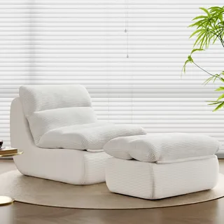 okwish Relaxsessel Schlafsofas mit FußstützeLazy Polstersofa Indoor-Sitzkissen mit Abnehmbare Rückenlehne und SitzkissenLiegestuhl für Schlafzimmer, Wohnzimmer, Weiß - Weiß