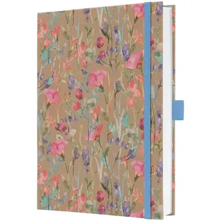 Sigel Notizbuch Jolie, Hardcover ca. A5 liniert, dickes 100 g Papier, Geschenkbuch aus Kraftpapier, 192 Seiten, Pure Wildflowers, pink, blau, vegan, aus nachhaltigem Papier