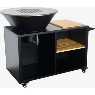 sweeek - Plancha-Feuerschale Ø80cm, Servierwagen mit Stauraum - Schwarz - Schwarz