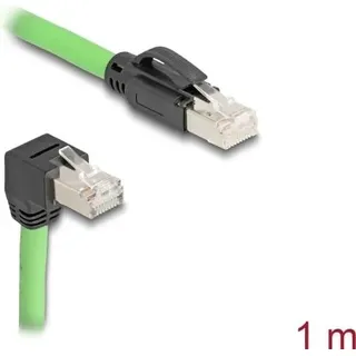 DeLock RJ45 Netzwerkkabel Cat.6A Stecker zu Stecker unten gewinkelt SF/UTP schleppkettentauglich PUR (TPU) 1 m grün,