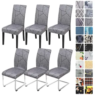 Alishomtll Stretch Stuhlhussen 4er/6er Set Grau Stuhlbezug Schwingstuhl Elastische Hussen Abnehmbarer Waschbarer Stühle Schutz für Esszimmer Küche Restaurant Hotel Bankett (Grau Marmor, 6 Stück)