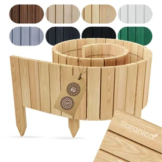 Floranica Beetumrandung Beeteinfassung 30 x 200 cm Natur Rasenkante Holz Gartenzaun Holzzaun flexibler Rollborder - Braun, Grau, Weiß, Grün