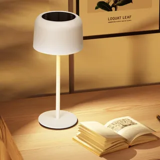Aigostar LED Tischlampe Kabellos Solarladung und USB-Aufladung, Tischleuchte Touch Dimmbare, Nachttischlampe IP54 Wasserdicht für Innen und Außen, Schlafzimmer, Wohnzimmer, Restaurant, Garten - Weiß