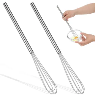 LIQWEI 2 Stück Schneebesen Klein, 28cm Lange Handbuch Schneebesens, Kleiner Schneebesen Mini Edelstahl Rührbesen für Kann Teig Rühren Eiweiß Schlagen Butter Rühren Sahne Schlagen