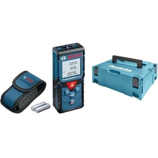 Bosch Professional Laser Entfernungsmesser GLM 40 (Flächen-/Volumenberechnung, max. Messbereich: 40 m, 2X 1,5-V Batterien, Schutztasche) & Makita 821550-0 Makpac Gr.2, Langlebig und Robust, 157 mm