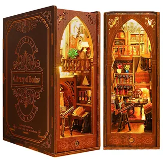 suruim suruim Bibliothek Book Nook Kit DIY Puppenhaus Holz,Buch Ecke Miniatur Kit für Erwachsene Teens, 3D Holzpuzzle Bücherecke Bücherregaleinsatz mit Sensor Led Licht