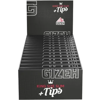 GIZEH BLACK King Size Slim + Tips - Blättchen zum Drehen - Packung mit Magnetverschluss, recyclebar - 26er Pack á 34 Premium Rolling Paper (14 g/m2) + 34 Tips