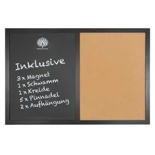 OfficeTree Kombitafel, 60 x 40 cm, Pinn- und Kreidetafel in Einem, Holzrahmen