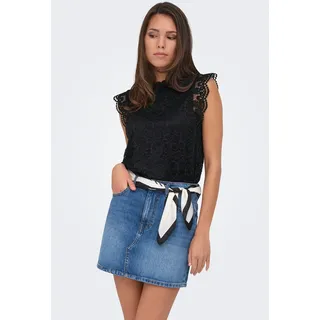 Spitzenshirt JDY "JDYLOTAS S/L LACE TOP JRS", Damen, Gr. L, schwarz, Jersey, Obermaterial: 95% Polyamid, 5% Elasthan, unifarben, normal, hoch geschlossener Ausschnitt, Shirts Spitzenshirt, Materialmix, regular fit