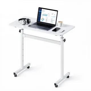 Vevor Höhenverstellbarer Schreibtisch 700-1115mm, 25kg Belastbarer Computertisch mit 810x410mm Tischplatte, Bürotisch mit Feststellbaren Rollen & Haken, Steh-Sitz-Tisch für Homeoffice Arbeitszimmer