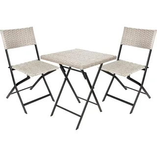 Brubaker Balkonset Lugano mit Tisch und platzsparend - Poly Rattan Balkonmöbel Set - Sitzgruppe für Balkon Terrasse - Bistroset mit Klappstühlen - Grau/Beige