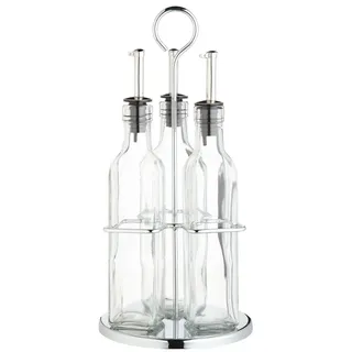 KitchenCraft Ölspender 4er-Set mit Edelstahlgestell und abnehmbarem Korken