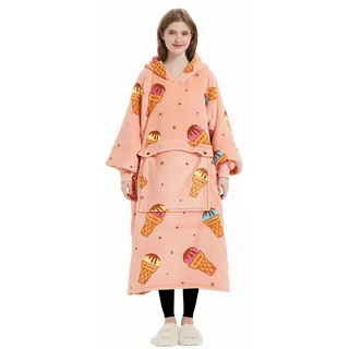 KFUBUO Tragbare Decke Hoodie für Erwachsene Sherpa Alle Muster Eiscreme Übergroße Sweatshirt Decke mit Taschen Niedliche Geburtstagsgeschenke für Frauen