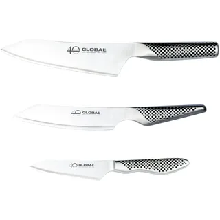 Global Knives 3-teiliges Messer-Set, 40-jähriges Jubiläum, limitierte Auflage, Küchenmesser, hochwertige japanische Edelstahlklingen
