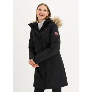 Wintermantel BONPRIX, Damen, Gr. 44, schwarz, Obermaterial: 100% Polyester. Futter: 100% Polyester. Wattierung: 100% Polyester, A-Linie, Mäntel Wintermantel, mit abnehmbarer Kapuze und Fell, mit Innentasche und Kabelführung