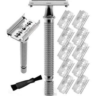 Shaving Revolution Rasierhobel + 10 Rasierklingen - Safety Razor Set Mit 10 Japanischen Rasierklingen Für Rasierhobel Aus Edelstahl - Enge Und Saubere Rasur