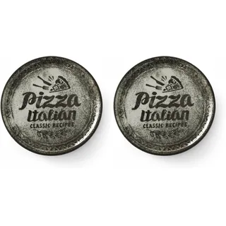 HENDI Pizzateller, Porzellan, Muster: Text und Pizza-Illustration, Geschirrspüler und Mikrowellen geeignet, ⌀330mm, schwarz (Packung mit 2)