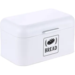 Relaxdays Brotkasten, Brotbox mit Deckel & Griff, HBT: 16,5x30x19 cm, Brot aufbewahren, Brotkiste Retro, Metall, weiß