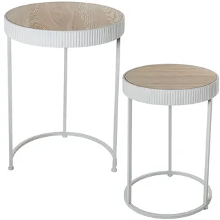 Set mit 2 Beistelltischen aus Metall und Holz in Natur und Weiß, 45 x 45 x 65 cm