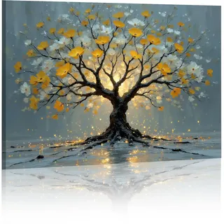 kollyseek Gerahmtes Poster „Der Baum des Lebens“ 60 x 90 Wandkunstdruck Vintage-Kunst in bunten Farben Natürliche Ansicht Dekoratives Leinwandgemälde Geeignet für Wohnzimmer, Schlafzimmer(dunkel)