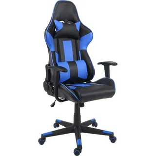Bürostuhl HWC-F84, Schreibtischstuhl Gamingstuhl Chefsessel Drehstuhl, Kunstleder schwarz/blau - Blau