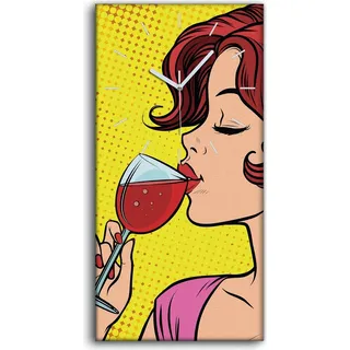 Küchenuhr Bürouhr Leinwand Uhr 30x60 Foto Pop Kunst Retro Frau mit Wein - weiße Hände