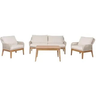 Mendler Gartengarnitur HWC-H56b, Lounge-Set Gartenlounge Sofa Sessel Tisch, Seilgeflecht Rope Holz Akazie ~