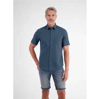 Kurzarmhemd LERROS, Herren, Gr. XL, N-Gr, classic navy, Web, Obermaterial: 80% Baumwolle, 20% Leinen, unifarben, regular fit normal, ohne Ausschnitt, gerader Abschluss, Hemden Kurzarmhemd, mit Logo Stickerei
