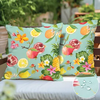 Encasa Homes Kissenbezüge aus Polyester | Digital Ananas Drucken | Wasserabweisender, lichtbeständiger, hautfreundlicher Stoff | Ideal für den Außen- und Innenbereich | 40x40 cm | 2er-Set