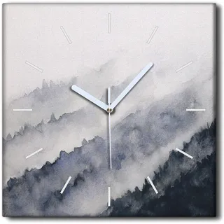 Coloray Uhr auf Leinwand 30x30 cm Wand Uhr Dekoration Wohnzimmer Segeltuch weiße Zeiger -Aquarelle Berge Asien. - Bunt
