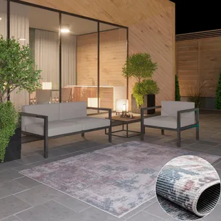 OTTO home Outdoorteppich "Mülenen" rechteckig 10 mm Höhe Kurzflor, modernes Design, waschbar, In- und Outdoor geeignet, grau, blau, braun