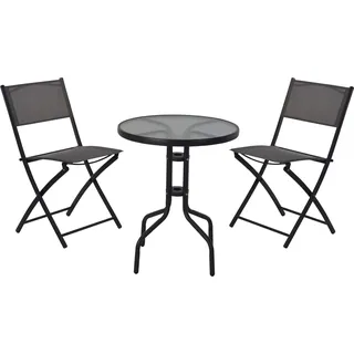 3-tlg. Gartenmöbel Set aus Metall mit textiler Kunststoff-Bespannung zusammenklappbar - Bistro-Set 3-teilig - Balkonmöbel klappbar - Balkonmöbel Set - Gartentisch mit 2 Stühlen - Gartenmöbel Set klappbar - Braun