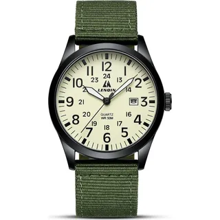 LN LENQIN Herren Uhr, Militär, 30M wasserdichte Armbanduhr, Analog Quarz, Männer, Datum, Feld Uhr, Nylon Band, Armee, Taktische Sportuhr