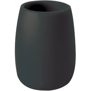 Spirella Zahnputzbecher Sven Polyresin & Holz, Ø 8 cm, Schwarz | Für Zahnbürsten und Zahnpasta, freistehend ohne Bohren, standfest, matte Oberfläche, leicht zu reinigen