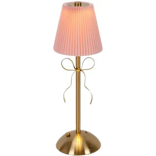 Nachttischlampe Touch Dimmbar, LED Tischlampe Vintage mit 3 Lichtfarben, Schreibtischlampe mit Schleife und Stoffschirm, Deko Lampe Kabellos für Schlafzimmer, Wohnzimmer, Nachttisch, Büro (Rosa)