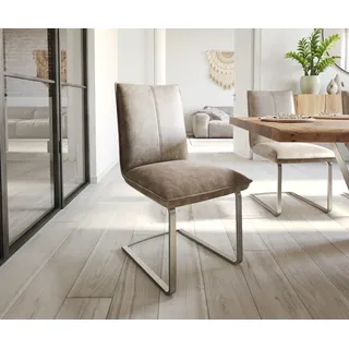 DELIFE Freischwinger Lelio-Flex Mikrofaser Taupe Vintage Freischwinger flach Edelstahl Taschenfederkern - Taupe, Beige