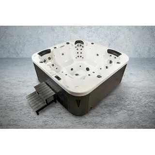 PureHaven American Outdoor-Whirlpool 215x215 cm 5 Personen Rücken- Gesäß- Nacken- & Fußreflexzonenmassage Filtersystem Wasserfall 1650 L - Silber, Grau