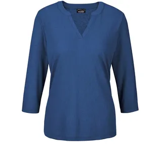 Kurzarmshirt GOLDNER "Modisches 3/4-Arm-Oberteil", Damen, Gr. 46, blau (royalblau), Obermaterial: 80% Polyester PES. 20% Viskose CV., Basic, V-Ausschnitt, Tubular, Shirts Kurzarmshirt, Flammen-Optik