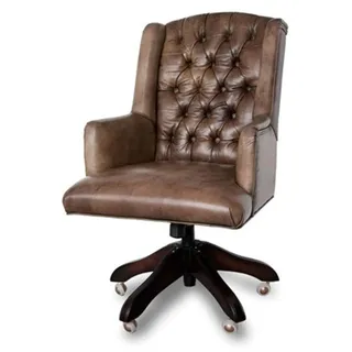 Casa Padrino Luxus Echtleder Chefsessel Büro Stuhl Medium Braun, Höhe 104-111 cm, Breite 64 cm