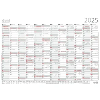 Zettler - Plakatkalender 2025, 42x29,7cm, Jahresplaner mit Jahresübersicht, 12 Monate auf 1 Seite, Mondphasen, Arbeitstage-, Tages- und Wochenzählung, Ferientermine und deutsches Kalendarium