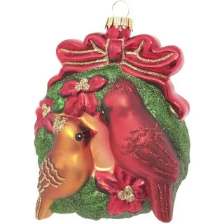 Christbaumschmuck KREBS GLAS LAUSCHA "Kardinalvogelpärchen", rot, B:12cm H:8cm T:15cm, Glas, Weihnachtsbaumschmuck, Christbaumschmuck, Christbaumschmuck aus Glas, mundgeblasen, handgefertigt, Tierfigur