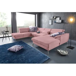 sit&more Wohnlandschaft »Percy U-Form« 15 cm Fußhöhe, Sitztiefenverstellung, wahlweise in 2 Fußfarben, rosa