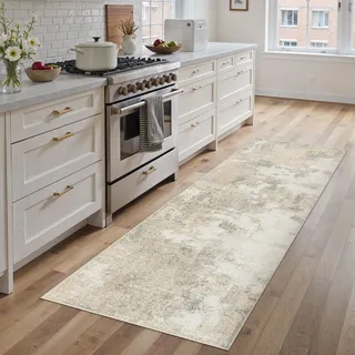 PureCozy Waschbarer Abstraktes Teppich 60x180 cm,Beige Teppichläufer Flur rutschfest für Wohnzimmer Schlafzimmer Balkon LäUfer KüChe Esszimmer BüRo Flach, Indoor Modern Weicher Kurzflor Carpet