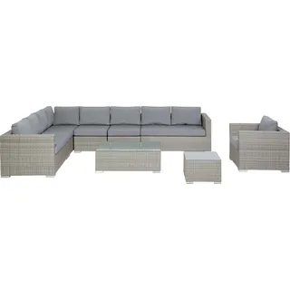 BELIANI Gartenmöbel Set Hellgrau Rattan u. Aluminium Modular mit 2 Couchtischen Mehrere Kissen Grau 8-Sitzer Lounge Set Terrasse Outdoor Modern - Grau