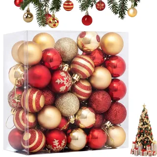 Weihnachtskugeln 50 Stück Christbaumkugeln Kunststoff Weihnachtsbaum Bälle Weihnachtsdeko Ø 4cm Mini Weihnachtskugeln Weihnachtskugel Ornamente mit Anhänger Bruchsicher für Weihnachtsdekoration