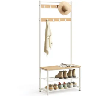 VASAGLE Schuhregal 70 x 175 x 32 cm eichenfarben-weiß / weiß