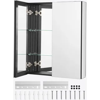 VEVOR Spiegelschrank verspiegelter Arzneischrank Medizinschrank (662 x 135 x 762 mm) für Badezimmer mit 2 Türen  & 7 Spiegeln, Einbau- und Wandmontage, Aluminiumrahmen, Badschrank